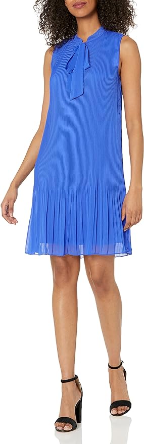 DKNY Women's Sleeveless Tie Neck Pleated Dress