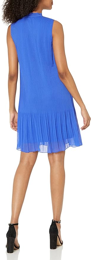 DKNY Women's Sleeveless Tie Neck Pleated Dress